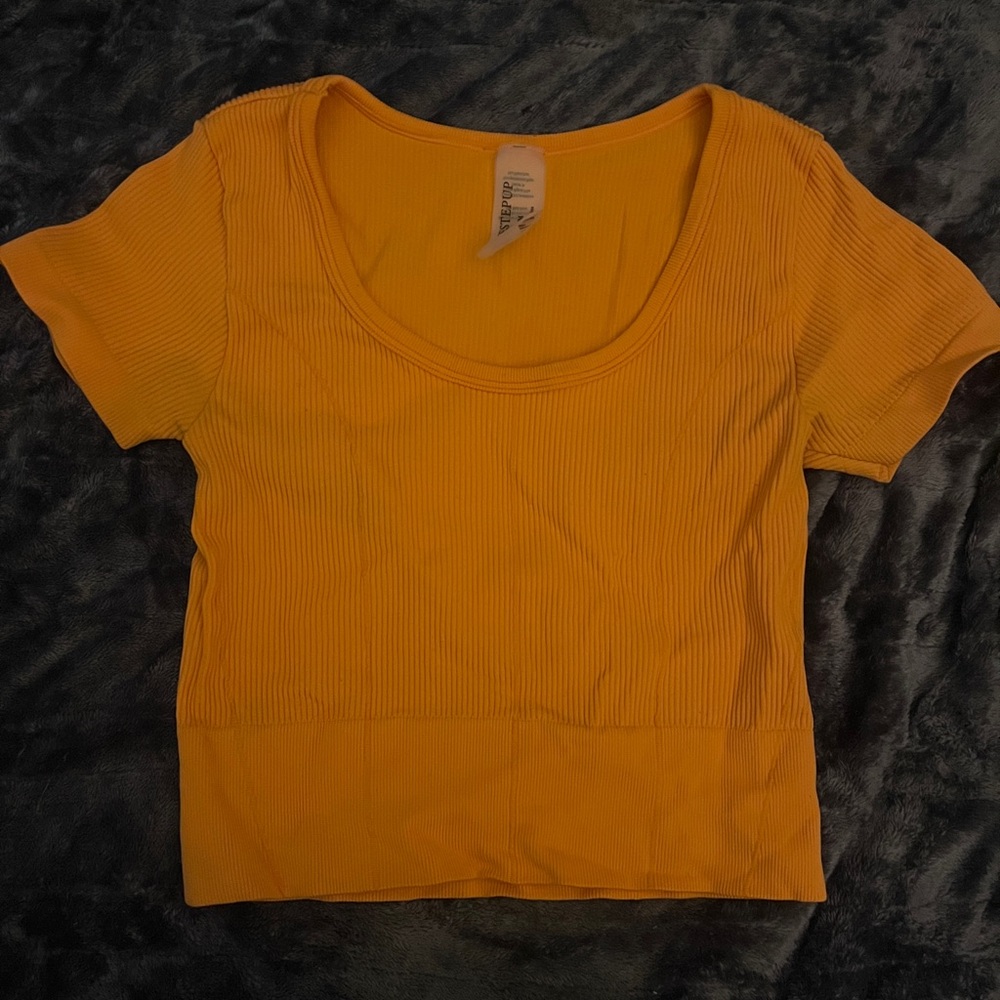 Yellow Ribbed Scoop Neck Top